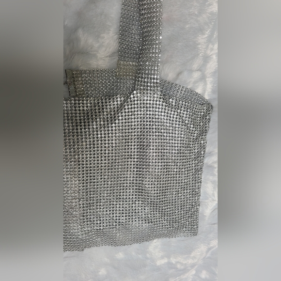 Cropped Silver Rhinestone Party Tank Top, OSFA - Picture 12 of 17